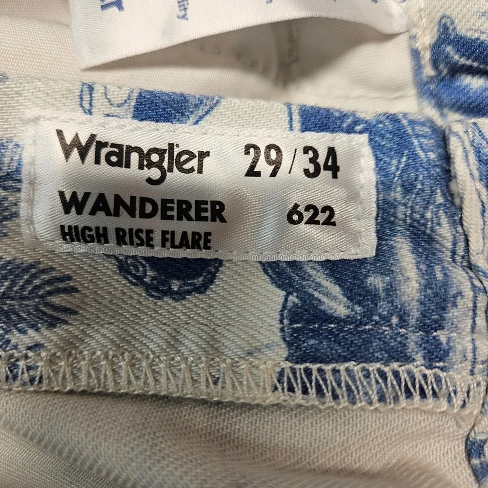 Wrangler Wanderer High Rise Flare Jeans Blue Sea Life Toile Print 29x34 Western - Picture 9 of 11